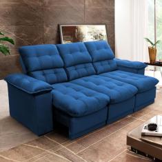 Sofá Retrátil Reclinável Atenas 2,30m Suede Velut Azul Marinho Molas no Assento - King House