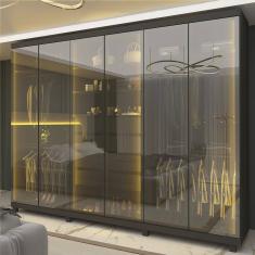 Guarda-roupas Casal 6 Portas com 6 Portas Reflecta com Pés e Led Absolut New Reflecta Grafite