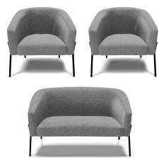 Sofá Namoradeira E 2 Poltronas Pé De Ferro Preto Stella Linho Grafite A26 D03 - D`rossi