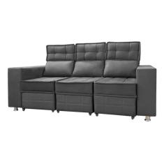 Sofá Retrátil E Reclinável 3 Lugares Londres 2.10cm Com Molas Veludo Speciale Home Cinza Chumbo