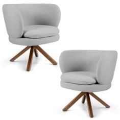 Kit 02 Poltronas Decorativas Melissa Base Giromad Giratória C-315 Linho Cinza Claro - Domi