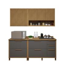 Cozinha Completa Torino com 2 Balcões e 2 Aéreos Cinamomo/Grafite