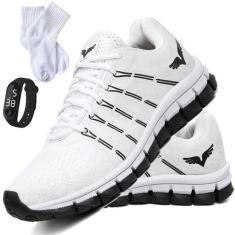 Tenis Masculino Kit Meias + Relogio Sapato Esportivo Veloz - GP, Branc
