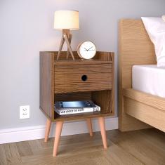Mesa De Cabeceira Pequena Moderna Retrô Mesinha Decore Quarto Com Gaveta e Nicho - Freijó -Lojas rpm