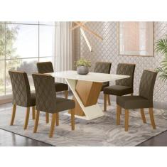 Mesa de Jantar Solus c/ 6 Cadeiras Vita Henn Marrom/Off White/Marrom Claro