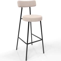 Banqueta Baixa Bar Cozinha Sala De Jantar Estrutura Em Aço Milão L02 Suede Bege - Lyam Decor