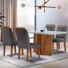 Sala de Jantar Mesa Olímpia 120CM MDF Vidro Canto Copo com 4 Cadeiras 