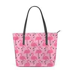 Bolsa de ombro para mulheres, sacola de couro, bolsa grande, trabalho, sem costura, decoração de flamingo, bolsa casual