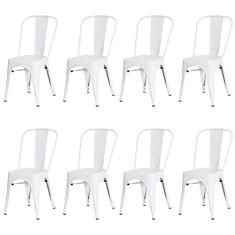 Kit 8 Cadeiras Tolix Iron Design Branca Aço Industrial Sala Cozinha Jantar Bar
