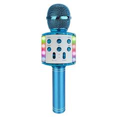 Microfone Karaokê sem fio, 281 Gramas Microfones Bluetooth de mão com alto-falante Máquina de karaokê com luzes LED, compatível com dispositivos Android iOS para festa/canto infantil