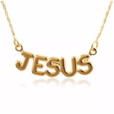 Colar Cordão Gargantilha Palavra Jesus Folheado 18k - Milena Folheados