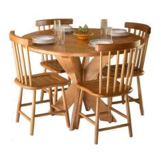 Conjunto Mesa Jantar Redonda 1,20m 4 Cadeiras Country Madeira Maciça -