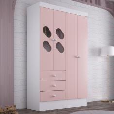 Guarda Roupa Infantil 4 Portas com Janela 2 Gavetas Maya Rodial - Rosa