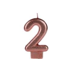 Vela Aniversário Cintilante Glitter Rosé Gold Número 2 - Silverfestas