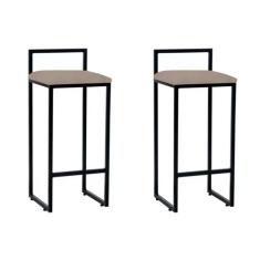 Kit 2 Banquetas Bistrô Alta Industriais em Aço Dori Preto Assento Sued