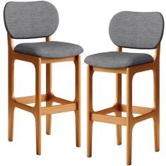 Kit 2 Banquetas Alta Betta Imbuia Linho Cinza Escuro