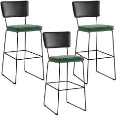 Kit 03 Banquetas Altas Preto Facto Verde Musgo