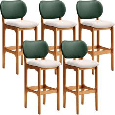 Kit 5 Banquetas Alta Betta Imbuia Facto Verde Linho Cru