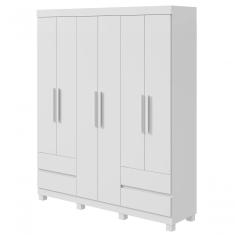 Guarda-roupas 6 Portas 4 Gavetas Com Pés Sem Espelho Zeus Branco