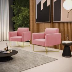 Kit 2 Poltronas Base X Industrial Dourado Marisa Suede D03 - D'Rossi -