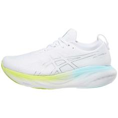 ASICS T nis de corrida feminino Gel-Nimbus 25, Branco/prata pura, 5.5