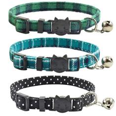 Coleiras para gatos Breakaway com sino, conjunto de 3, coleiras de gatinho fofas duráveis e seguras, coleira ajustável para gatinhos de 19 a 28 cm (verde, ciano, preto)