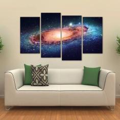 Quadro Decorativo Paisgem Do Espaço Galáxia Tecido 4 Peças 1