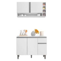 Balcão de Cozinha e Armário Aéreo Vanessa Branco Brilho - AJL