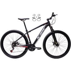  Bicicleta Aro 29 Ksw Xlt 24v Freios Hidráulicos Garfo Suspensão Mtb - Preto\Vermelho\Branco