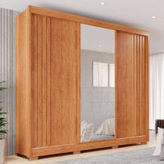 Guarda-Roupa Casal com Espelho 3 Portas 4 Gavetas Atenas Cinamomo