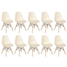 Kit 10 Cadeiras Charles Eames Eiffel Dsw Com Pés De Madeira Clara Creme Creme