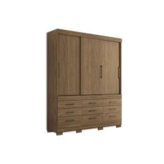 Guarda Roupa Solteiro 3 Portas de Correr e 9 Gavetas c/ Pés Click 3.9 Jatoba/Ebano - Santos Andirá