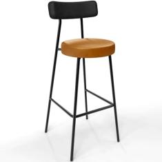 Banqueta Alta Bar Cozinha Sala De Jantar Milão L02 Couríssimo Preto Whisky - Lyam Decor