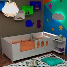 Cama Juvenil Livia com Led Prateleiras Divaloto - Branco + Nuvem de Led