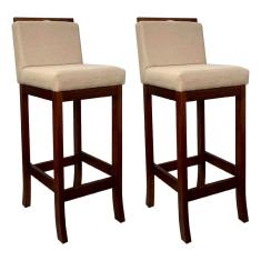 Kit 2 Banquetas Média em Madeira Castanho Turim Linho Bege CCs