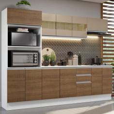 Cozinha Completa 100% MDF Madesa Smart 250 cm Com Balcão e Tampo, Bran
