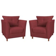 Kit 2 Poltronas Decorativas Isis Pés de Madeira Suede Bordô - MoverSho