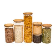 Potes de Vidro P/ Mantimentos C/ Tampa Bambu Oikos - 6 Pçs, U, NATURAL