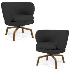 Kit 02 Poltronas Decorativas Melissa Base Ka Giratória Castanho C-465 