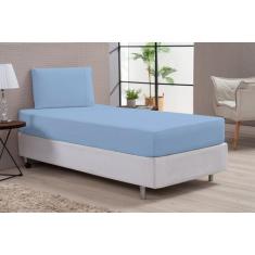 Jogo de Cama Lençol Solteiro Com Travesseiro Ortobom Azul Algodão 3 Pe