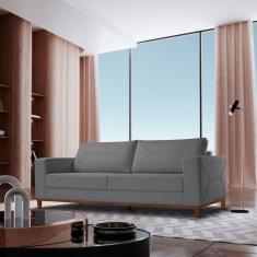 Sofá Fixo 3 Lugares Roma Veludo 200cm X 90cm X 85cm Cinza