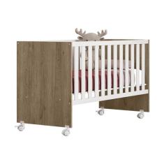 Berço Reto Doce Sonho 3540 com Rodízios e Colchão 130x60 - Qmovi, Carv