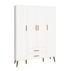 Guarda Roupa Isis Retrô 4 Portas 2 Gavetas Branco Fosco -Reller