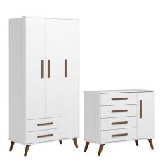 Quarto de Bebê Qencanto com Roupeiro e Cômoda Qmovi Branco