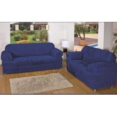 Capa de Sofa 2 e 3 Lugares King Elasticada Malha Gel Azul Marinho - Ca