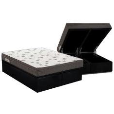 Cama Box Baú Queen: Colchão Espuma D45 Ortobom Light Saúde Ortopillow + Base Black(158X198)