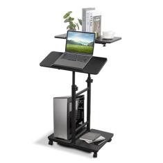 Mesa de pé móvel, mesa de computador portátil de altura ajustável com 2 mesas inclináveis, carrinho de laptop para ficar em pé ou sentado, escrivaninha de esteira, mesa de pé para sala de estar,