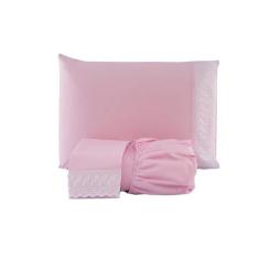 Lençol King 03 Peças 150 Fios Light Algodão - Bazar Enxoval, UN, Rosa