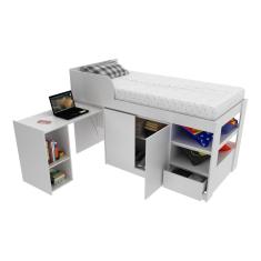 Cama Solteiro Com Escrivaninha Para Colchão 88 X 188Cm Multimóveis Vcr35067 Branco Branco