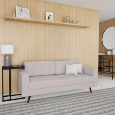 Sofá 3 Lugares Pé Palito Leave Linho Cotton Cru